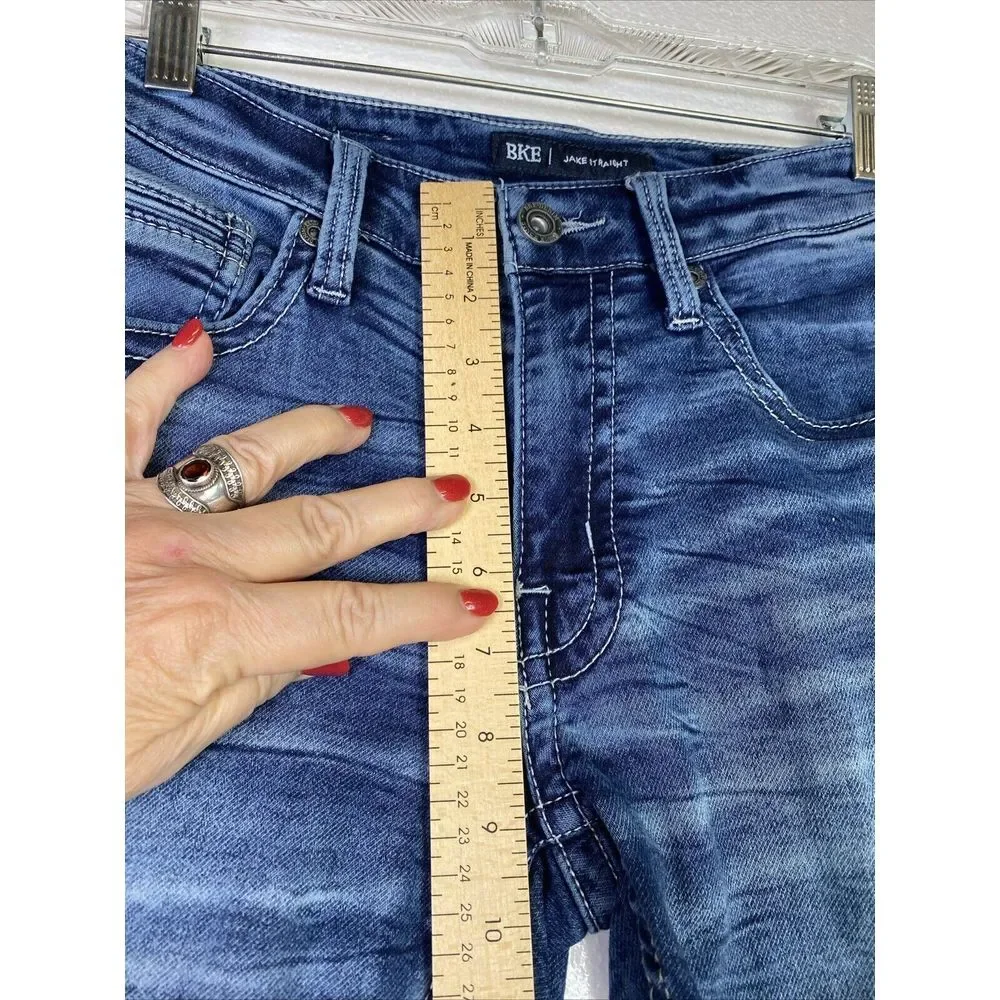 BKE Jake Jeans Mens 30X30 Straight Mid Rise‎ Distressed Blue Stretch Denim